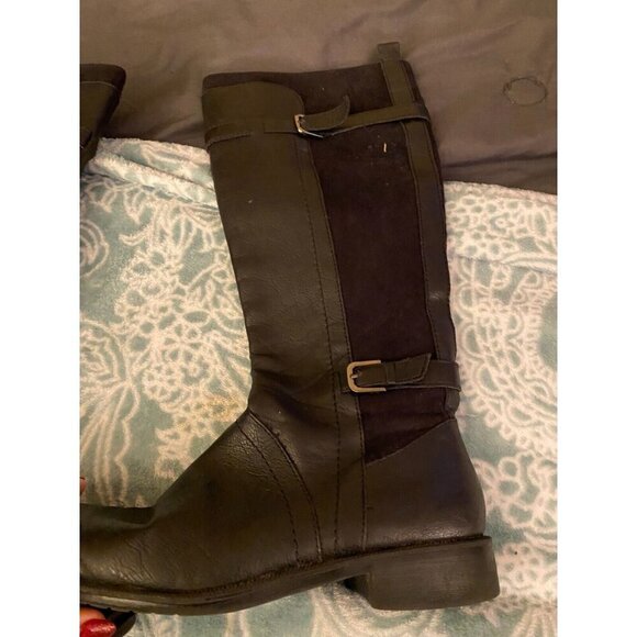 Aerosoles Black Faux Leather Boots Womens Size 7.5 Riding 2 Zippers - Picture 2 of 4